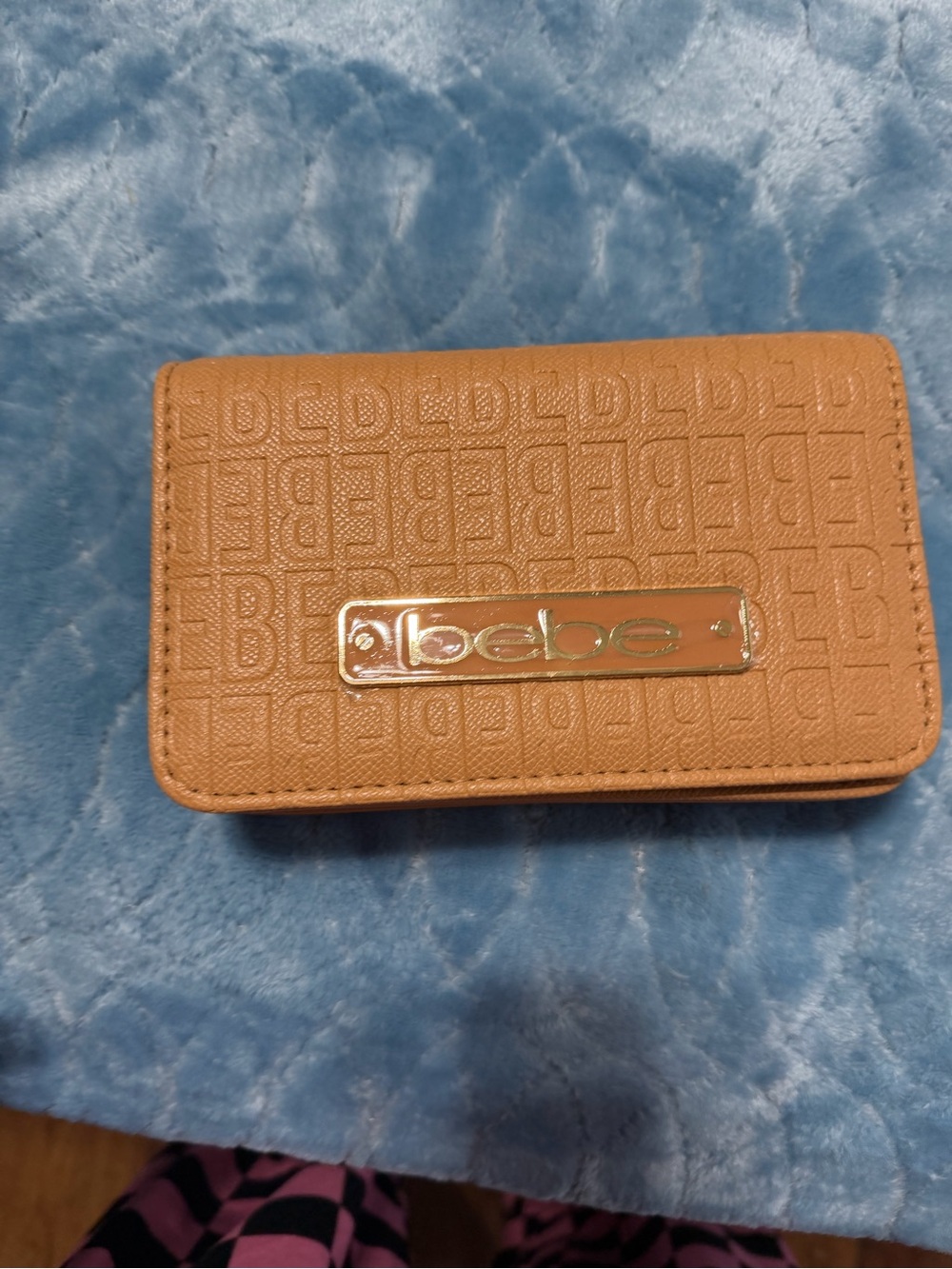 bebe Embossed Logo Compact Wallet in Tan